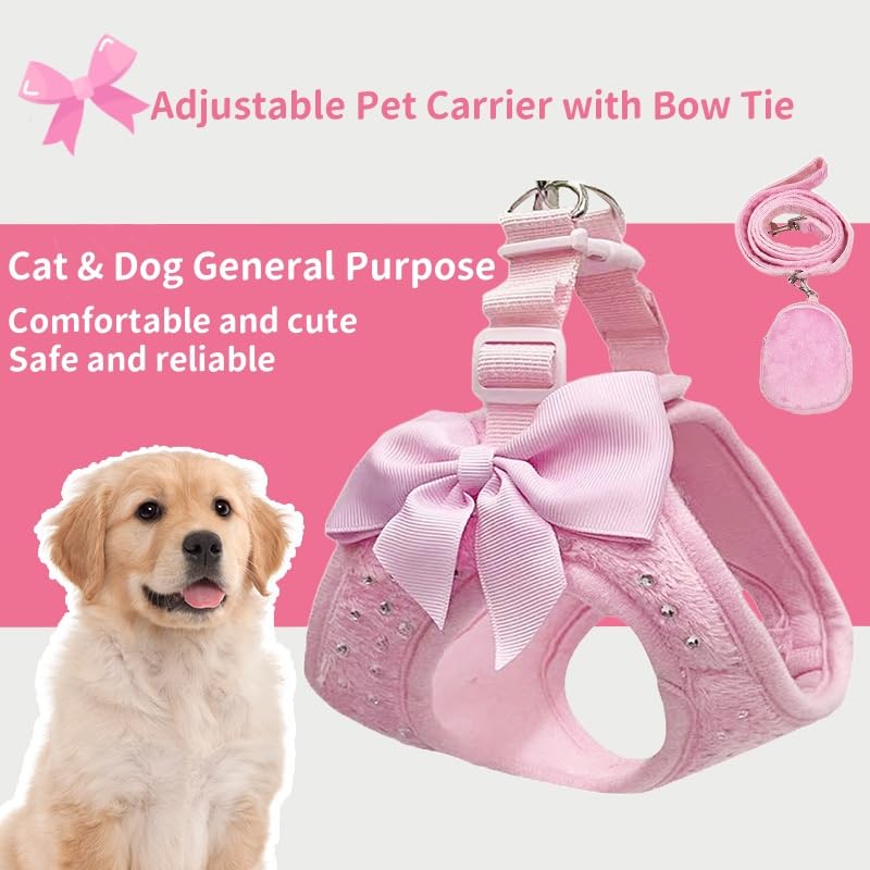 aichilra Hundegeschirr Kleine Hunde, Geschirr Katze mit Diamanten, Weiches Netzgewebe, Atmungsaktive Hundeweste mit Leine, Welpengeschirr für Kleine Hunde, Katzengeschirr, XS