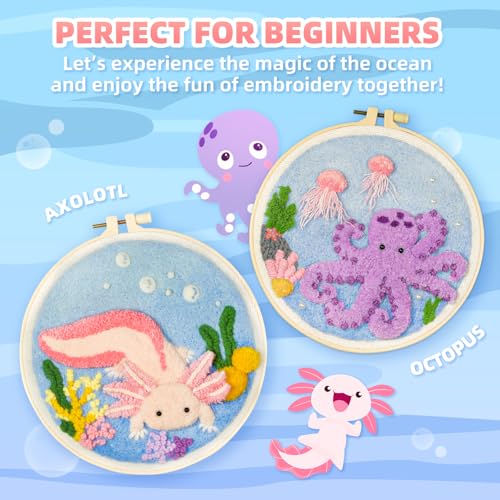 Image of Gipony Embroidery kit for Beginners,Punch Needle Kits Adults Beginner,Punch Needle kit for Beginners, Includes All Tools and Materials,Easy to Follow Instructions and Videos-Axolotl