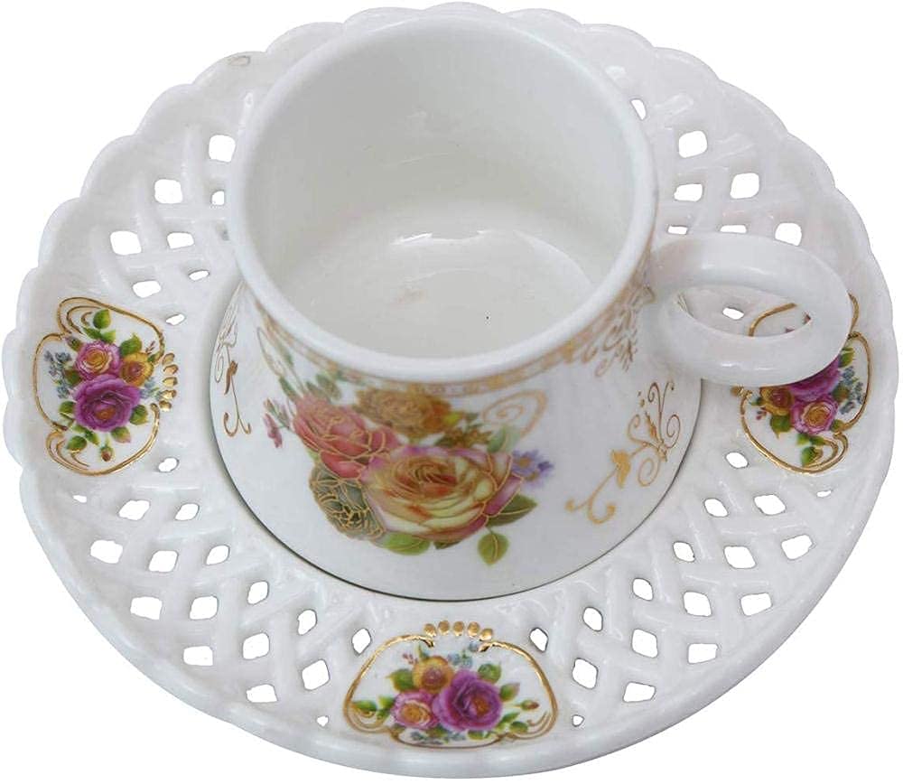 Juego de Tazas de café, Juego de té y café de Porcelana de pequeña Capacidad, Juego de 6 Tazas y platillos de cerámica, Regalo (B)