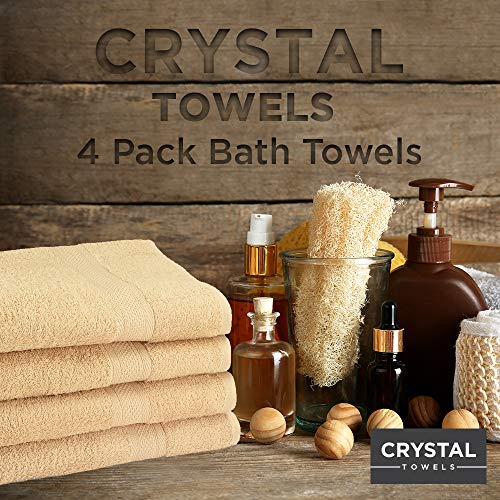 Crystaltowels Premium Bath Towels – 4 Pack - 27" X 54"- 600 Gsm - 100% Virgin Ringspun Cotton - Soft & Absorbent For Home Hotel Spa Or Gym (Light Brown) #TOP3