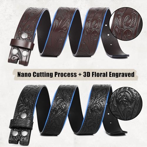 SANSTHS Western Belts for Men Women 2 Pack, Cowgirl Cowboy Belt Leather Straps with Buckle Set for Jeans, Black Brown 1.5"3