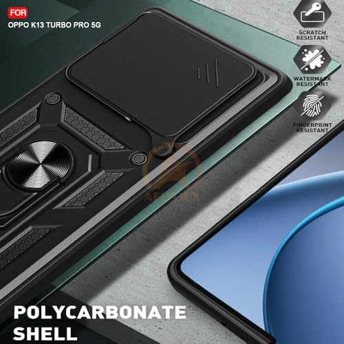 Image of Armor Bumper Back Cover Case for Oppo K13 Turbo 5G / Oppo K13 Turbo Pro 5G Rotating Camera Cover, Ring Holder & Kickstand | Heavy Duty & 360 Degree Protection Back Cover (Black)