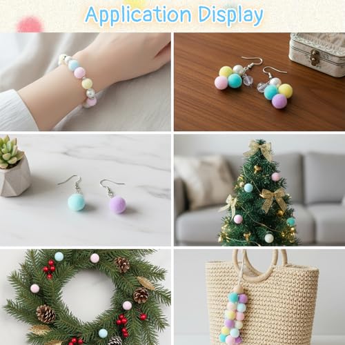 200 Stück Bunte Pompons Zum Basteln, 15mm Pastell Pompoms, Bunte Filzkugeln, Mini Pompons Zum Basteln Für DIY Kreative, Partydekoration, Handwerk, Weihnachten