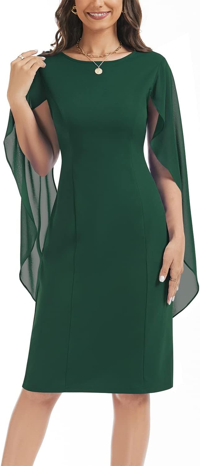 HELYO Women's Chiffon Cloak Sleeve Mini Cape Dress V-Back Semi-Formal Elegant Bodycon Wedding Guest Evening Cocktail Dresses - Image 3