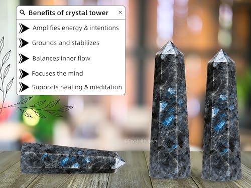 Image of Crystal Heaven Larvikite Crystal Tower Obelisk Point For Chakra, Healing And Balancing - Aaa Grade Original Certified Gemstone Agate For Reiki Meditation Yoga Spiritual (3-4 Inches)