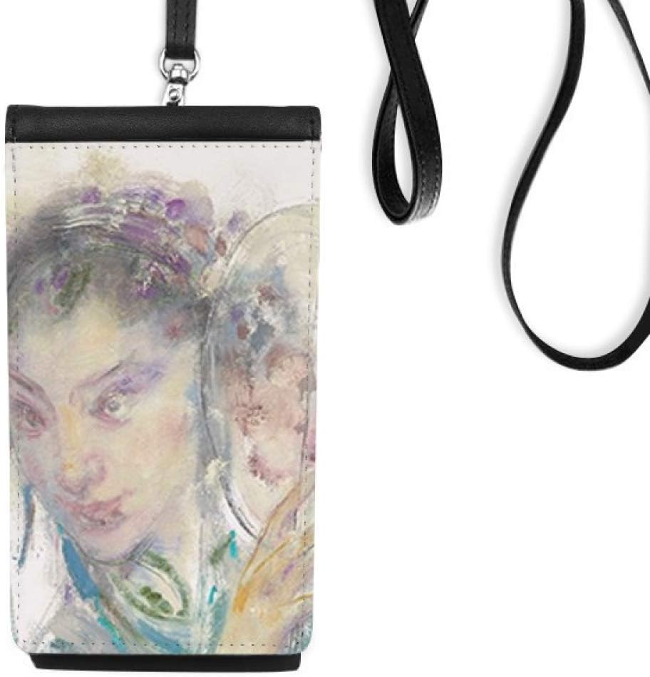 Chinese Opera XJJ Oil Painting Phone Wallet Purse Hanging Mobile Pouch Black Pocket