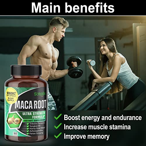 Sotalix Supplement Ultra Maca Root Extract 9060 Mg High Potency With Tongkat Ali Tribulus Terrestris Panax Ginseng Ashwagandha - Extra Strength For Men Women - 3 Month Supply (90 Count (Pack Of 1)) #TOP3