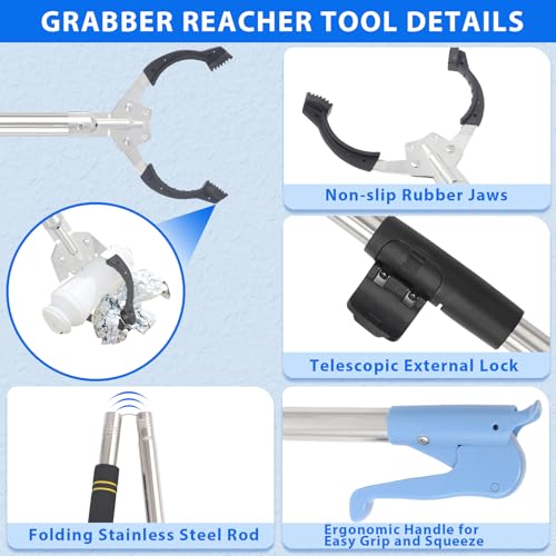 Greeily Grabber Reacher Tool Heavy Duty, 38\" Trash Picker Upper Grabber Outside Heavy Duty Trash Picker for Outdoor Stainless Steel Pipe Extra Long Foldable Sturdy and Durable (38inch)
