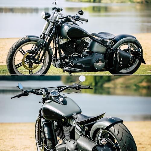 Image of Motorcycle Mirror,10mm Motorbike Rear View Mirror Irregular Shape Compatible with Harley Street Glide Electra Glide Road King Softail Touring Sportster and More (Black Round Shape)