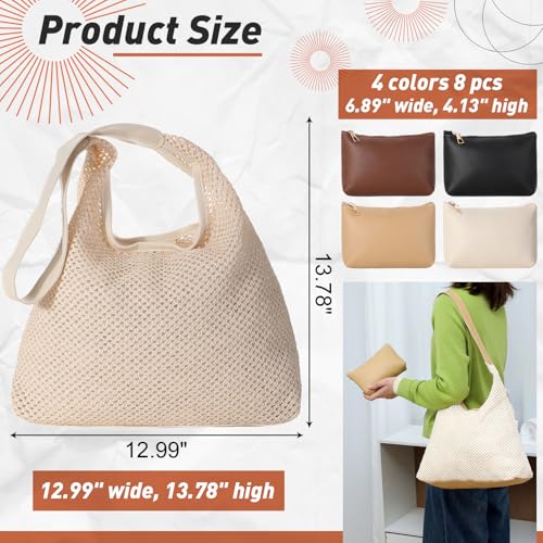 Image of Dansydaisy 8 Pieces Large Tote Bags Bulk, Straw Tote Bag Summer Woven Beach Tote with Pocket Bag, for Women Shopping Bridesmaid Gift Bags