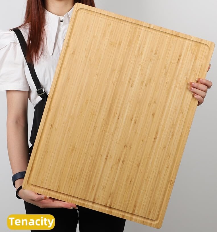 BRAVECOW Bambus Schneidebrett Extra Groß 61.0 cm Holz Metzgerblock Spüle Schneidebrett 60x45x2cm Home Knetbrett Fleisch, Gemüse, Obst, Brot, BBQ