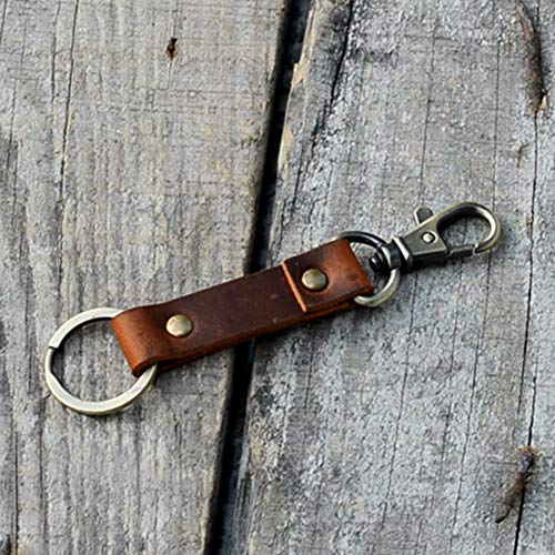 Image of JJNUSA Genuine Leather Keychain Walnut Leather Key Holder Mens Belt Key Chain Ring Fob