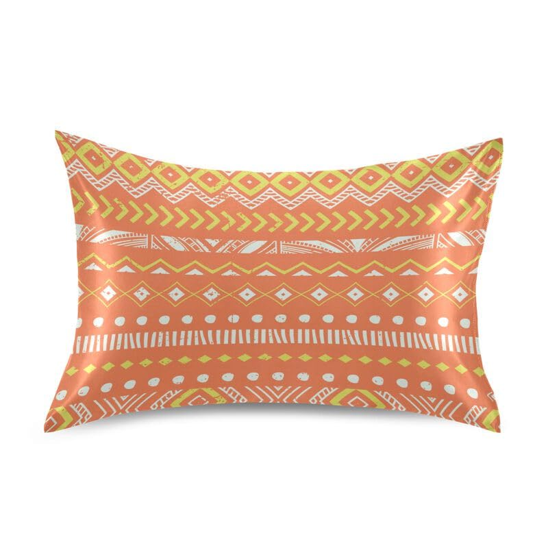 Funda de almohada rectangular de 50,8 x 76,2 cm, decorativa, bohemia, a rayas, étnica, tribal, vintage, retro, naranja, amarillo, tamaño queen