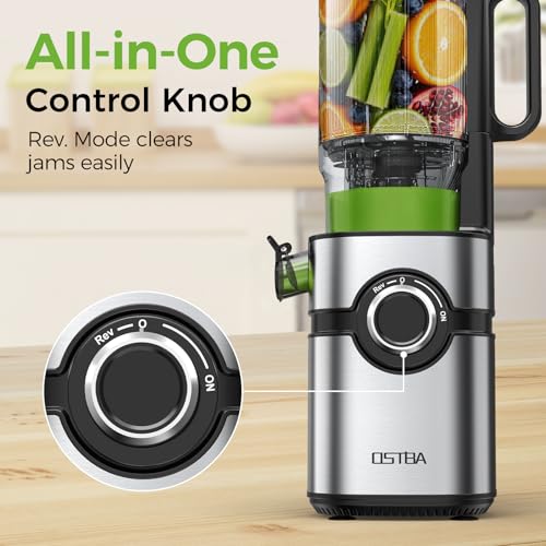 Image of OSTBA Cold Press Juicer, 5 inch Wide Feed Chute Juicer Machine for Whole Fruits & Vegetables, 220W Slow Masticating Juicer, High Juice Yield, Easy to Clean, BPA-Free