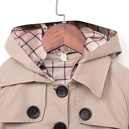Kids Girls Outdoor Windproof Jacket Solid Color Button Hoodie Snow Clothing Fall Winter Jacket Sports (Khaki, 5-6 Years)3