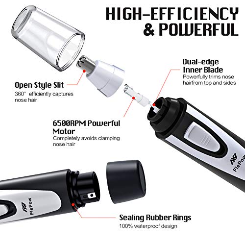 Ear and Nose Hair Trimmer Clipper - 2019 Professional Painless Eyebrow and Facial Hair Trimmer for Men and Women, Battery-Operated, IPX7 Waterproof Dual Edge Blades for Easy Cleansing(Black)