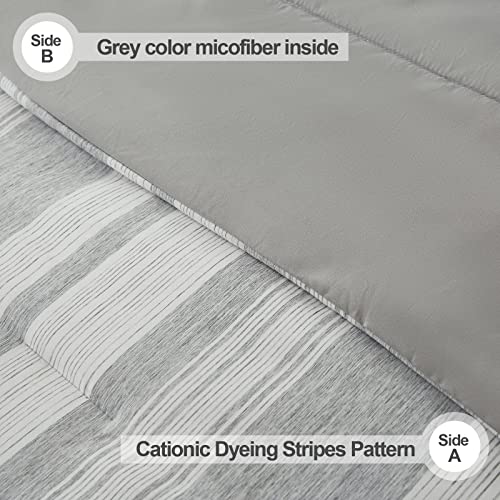 Mybedsoul Bed In A Bag Queen 7 Pieces Grey White Striped Bedding Comforter Set Cationic Dyeing All Season Bed Set, 2 Pillow Shams, Flat Sheet, Fitted Sheet And 2 Pillowcases #TOP4
