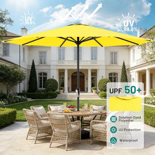 Image of AreShark 12 FT Patio Umbrella for Outdoor, Outdoor Table Umbrella with Crank, Outdoor Patio Umbrellas with 8 Sturdy Ribs, Patio Umbrellas for Market, Garden, Pool (Yellow)