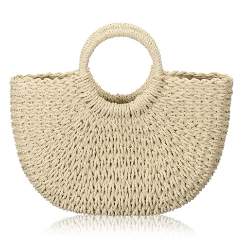 Image of Frienda Straw Tote Bag Summer Beach Bag Handmade Straw Rattan Woven Handbag for Women Travel