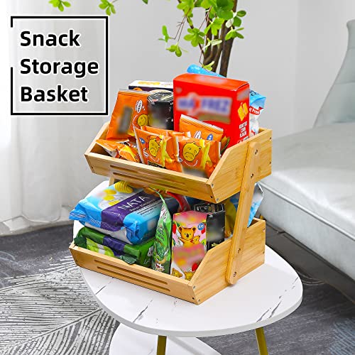 VIKEYHOME Fruit Basket, 2 Tier Bamboo Fruit Basket for Kitchen, 11" Tall Fruit Stand Storage Holder, Heavy Duty/Large Capacity for Vegetables, Fruit, and Snack, 15 mm Thickness (Self-assembly) - Thumbnail 5