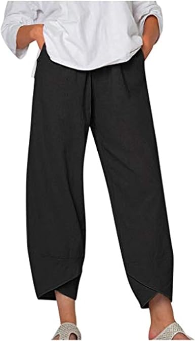 Amazon.com: JEAAMKSSER Pantalones de algodón con cordón elástico de pierna  ancha para mujer, pantalones de ajuste holgado con bolsillos, pantalones de  entrenamiento : Ropa, Zapatos y Joyería