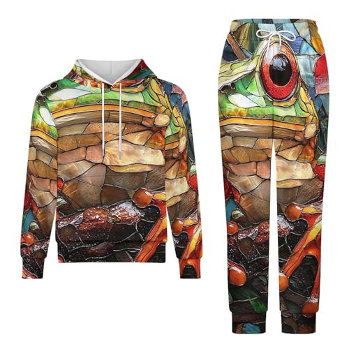 Boys Girls Sweatshirt Set Kid 2 Piece Pullover Hoodie Jogger Sweatpants, Frog Stained Glass Art4