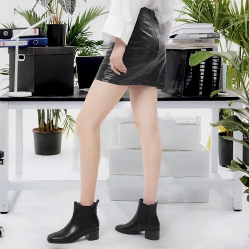GENSHUO Chelsea Boots Women Ankle Booties Low Heel Chunky Square Toe Winter Fall Dress Chelsea Slip On Fashion Comfortable Work Casual Boots Shoes4