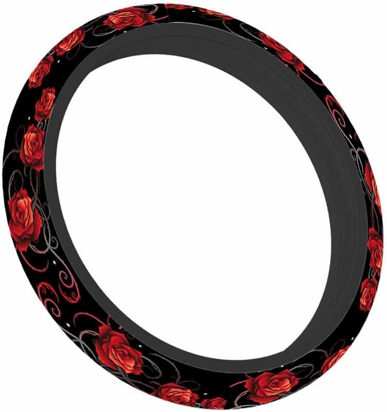 Red Rose Steering Wheel Cover Beautiful Thorns Steering Wheel Cover for Women Men Anti-Slip Breathable Steering Wheel Protector Car Accessories - Image 6