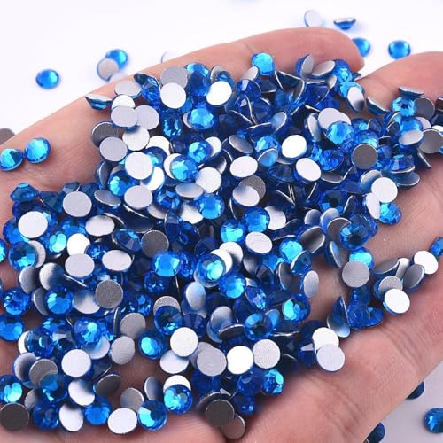 Image of 144pcs Nail Gems and Rhinestones Embellishments Flat Back Rhinestones for Bedazzling Sparkles for Crafts Tooth Gem Kit 0.31 inch 8mm SS40 Capri Blue