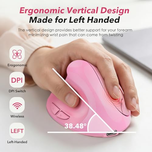 Image of Left‑Hand Ergonomic Vertical Wireless Mouse Type‑C Rechargeable 6‑Btn Mice
