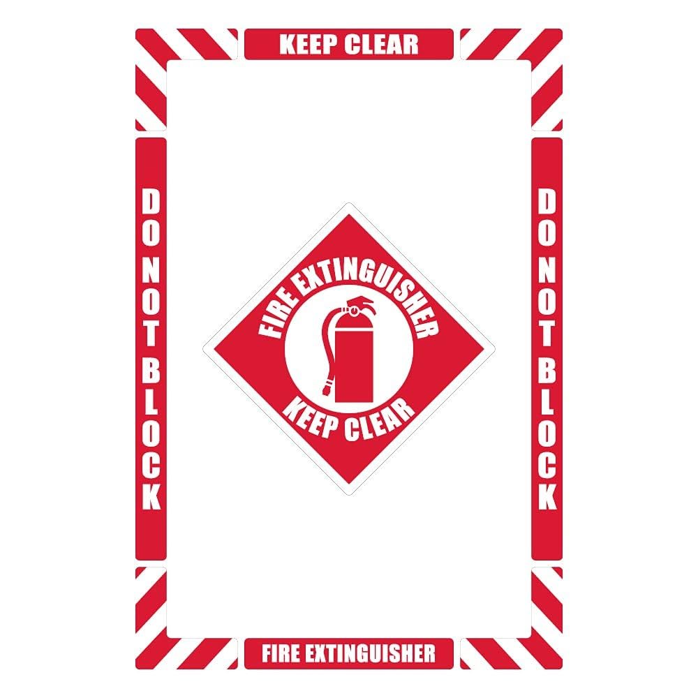 NMCFire Extinguisher Keep Clear Walk-On Floor Marking Kit with Textured Non-Slip Surface, Configurable (Includes 12 X 12 Center Floor Sign and Marking Strips with Corner Angles), WFK07