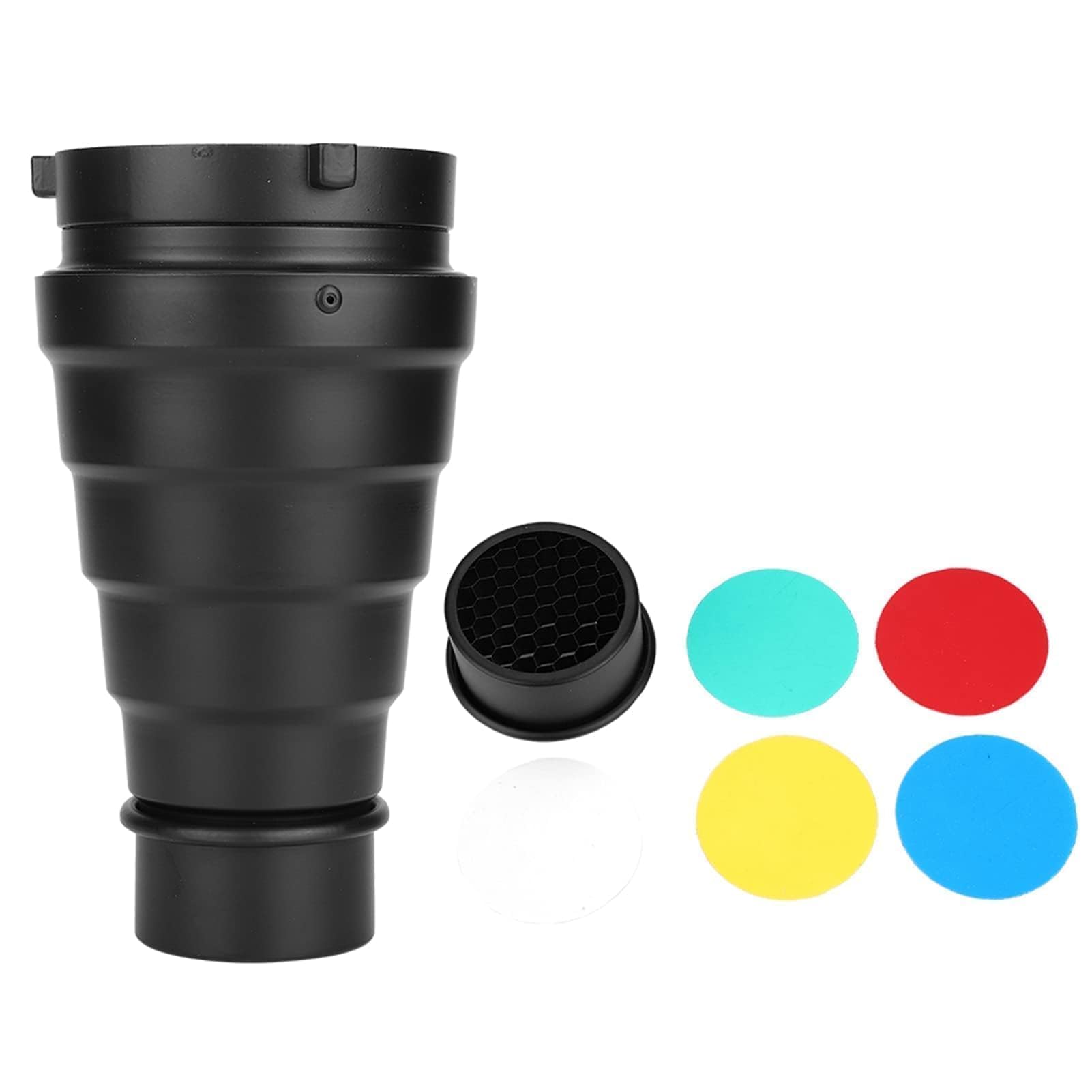 Agatige Kit De Snoot Flash De Estudio Cónico De Aleación De Aluminio con Rejilla De Panal Y Filtros De Color De 5 Piezas para Luces Estroboscópicas De Luna con Montaje, Flash, Luz De Fotografía