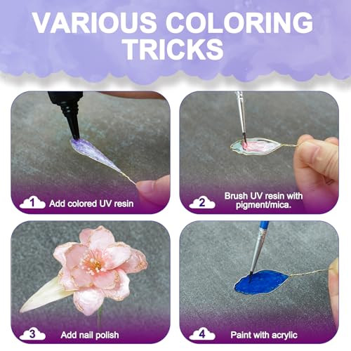 teexpert uv dip resin for wire flowers kit 100g crystal clear uv resin starter kit with 6 winding rods pliers 2pcs 31ft wires for jewelry making fast cure thick glue for diy flower decoration