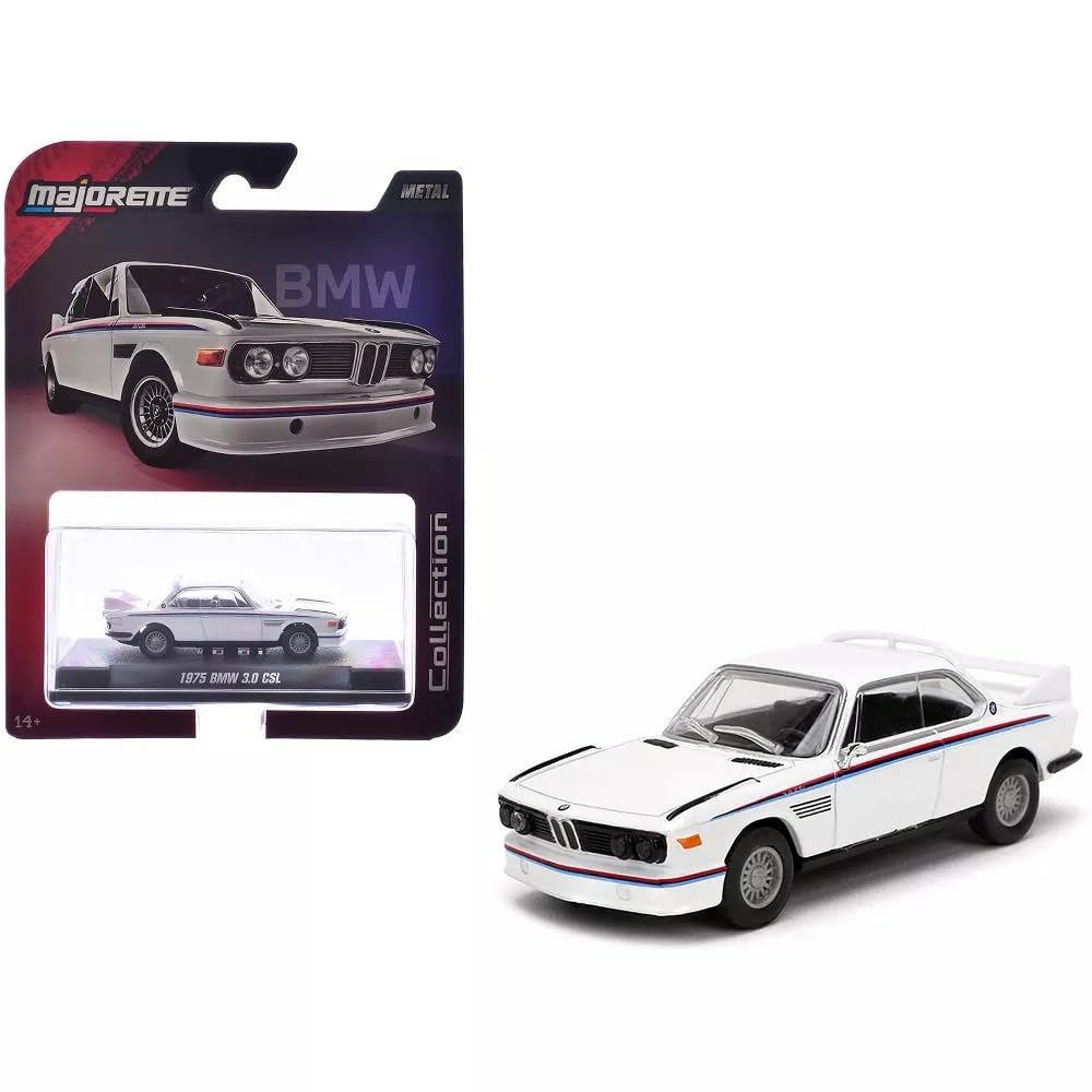Jada Majorette Collection – 1975 BMW 3.0 CSL 1:64 Die-Cast Model Car with Rubber Tires & Display Case, for Collectors & Adults