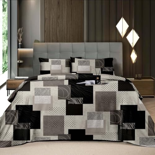 Image of Super King Size Bedsheet, 108X120 Inch, 10 Feet Bedsheet, 240 TC Soft Rich Glace Cotton Fabric, XXXL Size with 2 Pillow Covers (Blackish Grey)