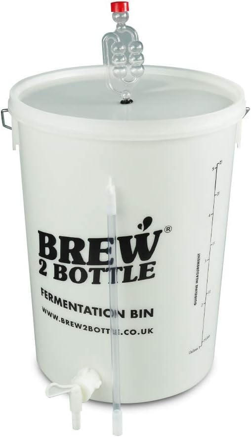 Brew2Bottle 25リットル 退屈自家醸造発酵バケツ、グロメット付き蓋、エアロック&リトルボトラー。