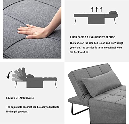 Sofa Bed,4 In 1 Multi Function Folding Ottoman Sleeper Bed,Modern Convertible Chair Adjustable Backrest Couch For Living Room Small Room Apartment,Light Grey #TOP3