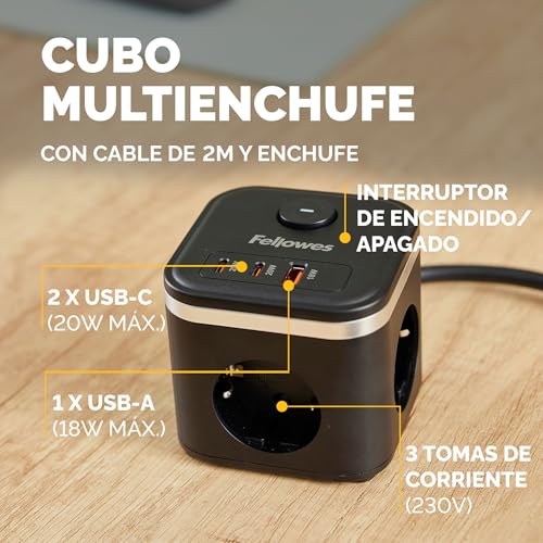 Tomas 3 tomas Fellowes con conectores USB-C para ahorrar espacio 6