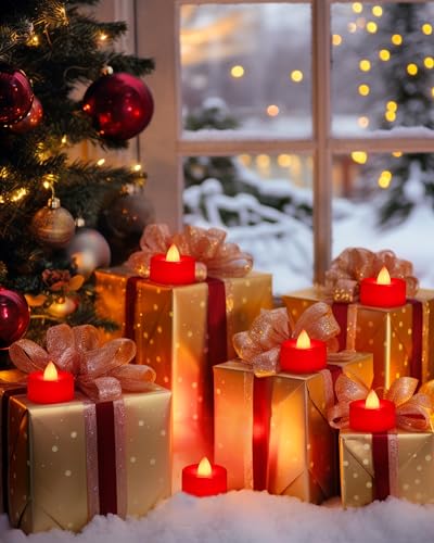 Image of BEICHI Flameless Candles, Battery Operated LED Tealights Votive Flickering for Party Halloween, Christmas, Wedding- 24Pack, Red Light