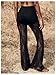 RoseSeek Women's Floral Lace Sheer Mesh Flare Pants Elastic High Waisted Long Trousers Black X-Small