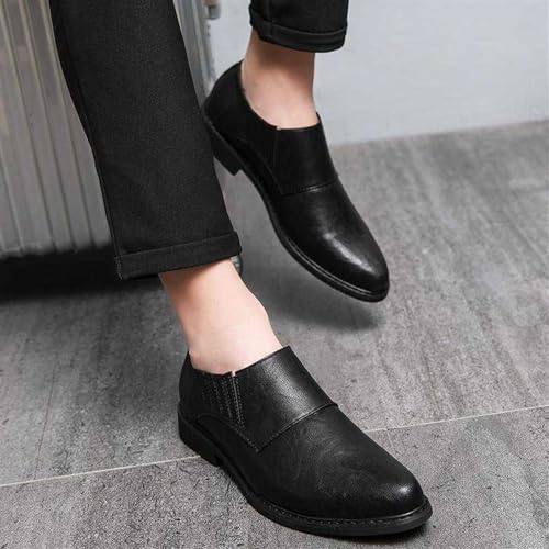 Formal Oxford Shoes for Men Men's Oxford Dress Shoes, Slip-On Pointed Toe Burnished PU Leather, Non-Slip Rubber Sole, Low Top Block Heel Casual Shoes2
