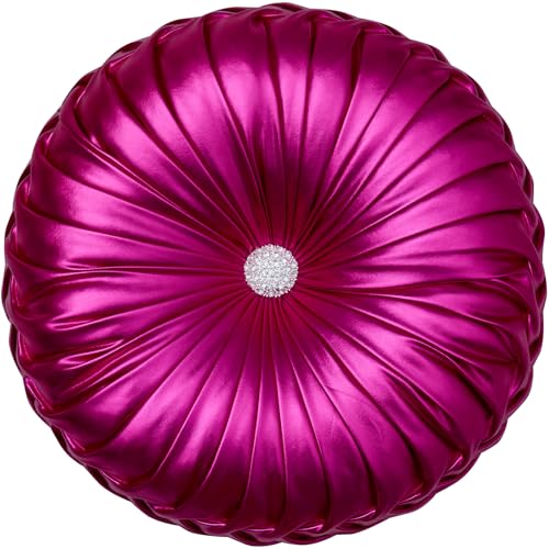 Image of EUCIOR Round Throw Pillows,Pumpkin Pleated Handmade Metallic Throw Pillows,Hot Pink Throw Pillow,Modern Leather Decorative Pillowcases for Home Decor Bedroom Living Room Couch Bed Sofa (Hot-Pink)