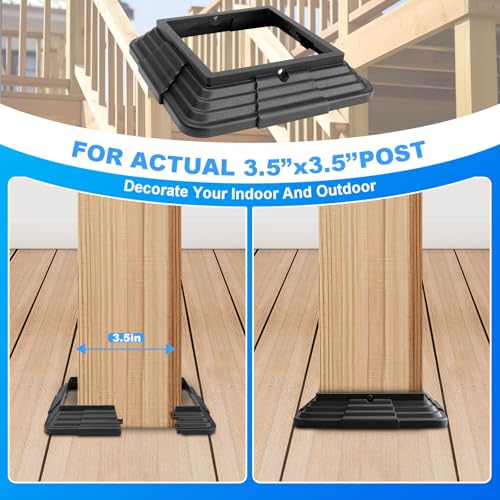 6pcs 4x4(Actual: 3.5\"x3.5\") Post Base Cover, Split Style Vinyl Post Skirt Black for Iron Stair railings, Balcony railings,Patios, Porches (Black)