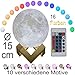 Produktbild 3D Mond Lampe 15cm mit Fernbedienung, Motiv 3D Mond, erhältlich in Ø 15 oder 20cm, 16 Farben. 10 verschiedene Motive, dimmbar, viele Funktionen, deutsche Bedienungsanleitung. Mondlampe Mondleuchte,