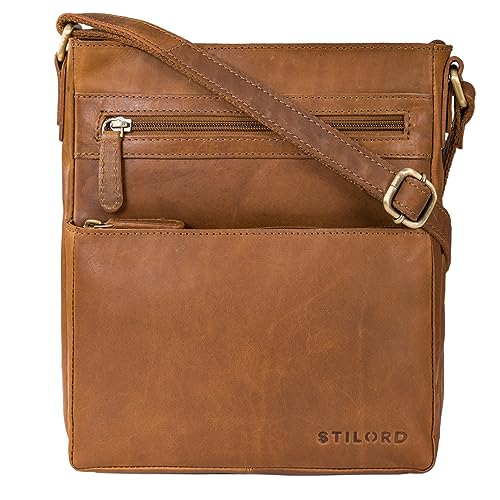 Bolso bandolera hombre de piel auténtica STILORD Kian tamaño pequeño color marrón cognac