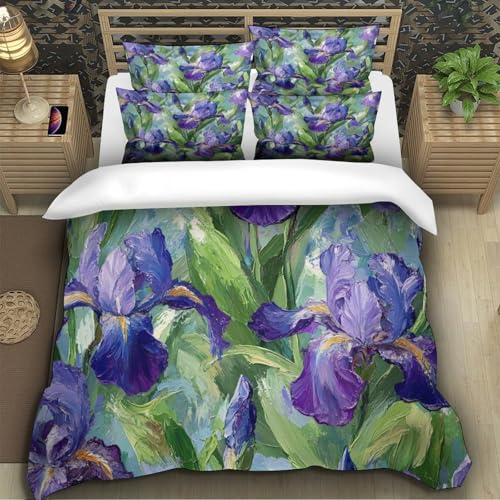 Housse de couette fleurs d'iris en microfibre ultra douce et résistante avec zip - 5