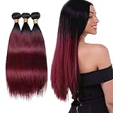 WunnSvm 10 12 14 Inch Red Human Hair Bundles Burgundy Straight Hair Bundles 1B99J Two Tone Human...