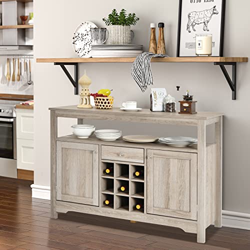 Costway Buffet Cabinet Storage Sideboard, Server Console Table, Kitchen Cupboard Table With 2 Cabinets, Wine Rack & Open Shelf, 46 X 16 X 31.5 Inches, Coffee Bar Cabinet For Entryway, Living Room #TOP1