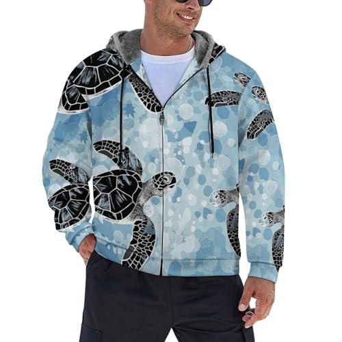 Sweat à capuche en polaire haut de gamme veste zippée confortable à motif tortue homme