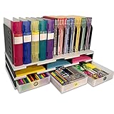 Desktop Organizer 6 Letter Tray Sorter, Vertical File & 3 Supply Drawers - TierDrop Modular Organizers Use Vertical Space to Store All of Your Files & Supplies in Clear View & Within Arm's Reach